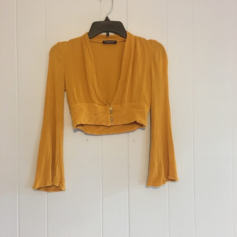 Mustard yellow button up crop top